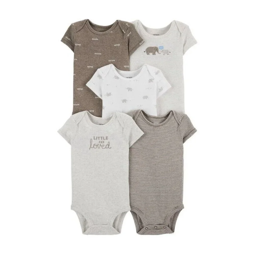 CARTER'S BABY BOY BODYSUITS  12 MONTHS 5 Pack  (Elephant)